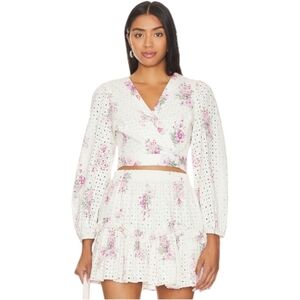 LoveShackFancy Kinza Floral Wrap Crop Top XS